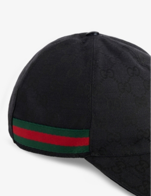 Gucci Womens  Monogram-pattern Striped-trim Woven Cap In Nero/nero/vrv