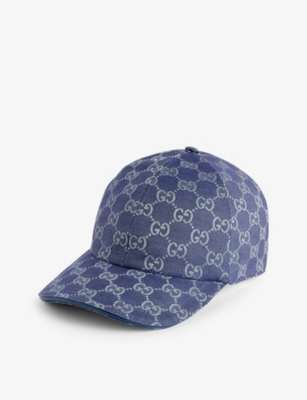 Gucci Womens Multi-coloured Monogram-pattern Cotton-blend Cap In Blu Grey+blu Royale