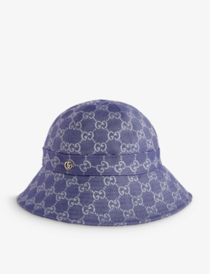 Gucci Womens Multi-coloured Logo-plaque Canvas Bucket Hat In Blu/grey