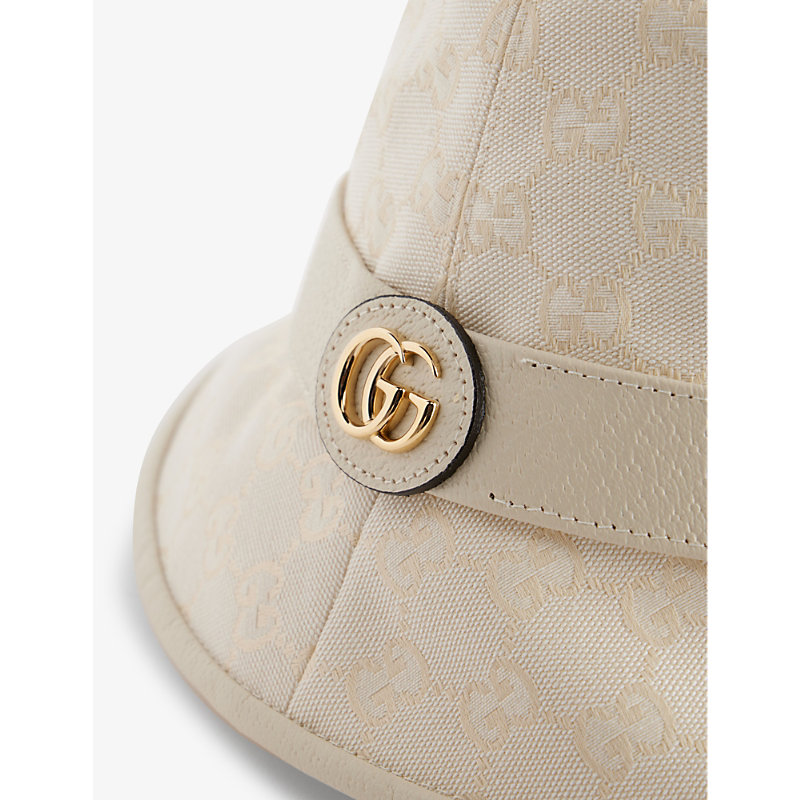 Shop Gucci Women's Ivory/butter + Ivory Monogram-pattern Brand-plaque Canvas Bucket Hat