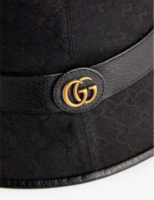 Shop Gucci Women's Black/black Logo-pattern Canvas Bucket Hat