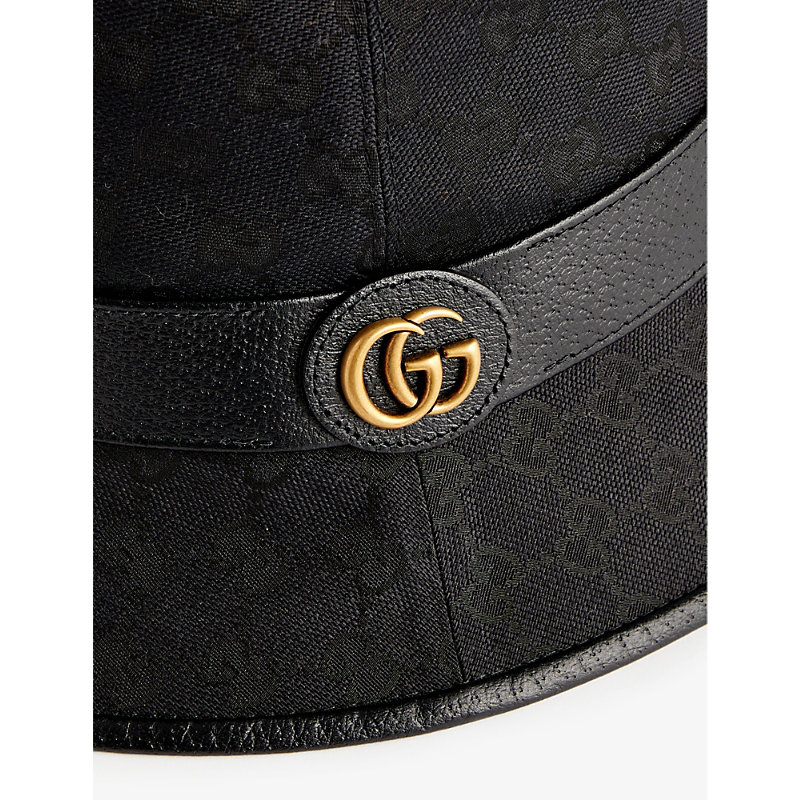 Shop Gucci Women's Black/black Logo-pattern Canvas Bucket Hat