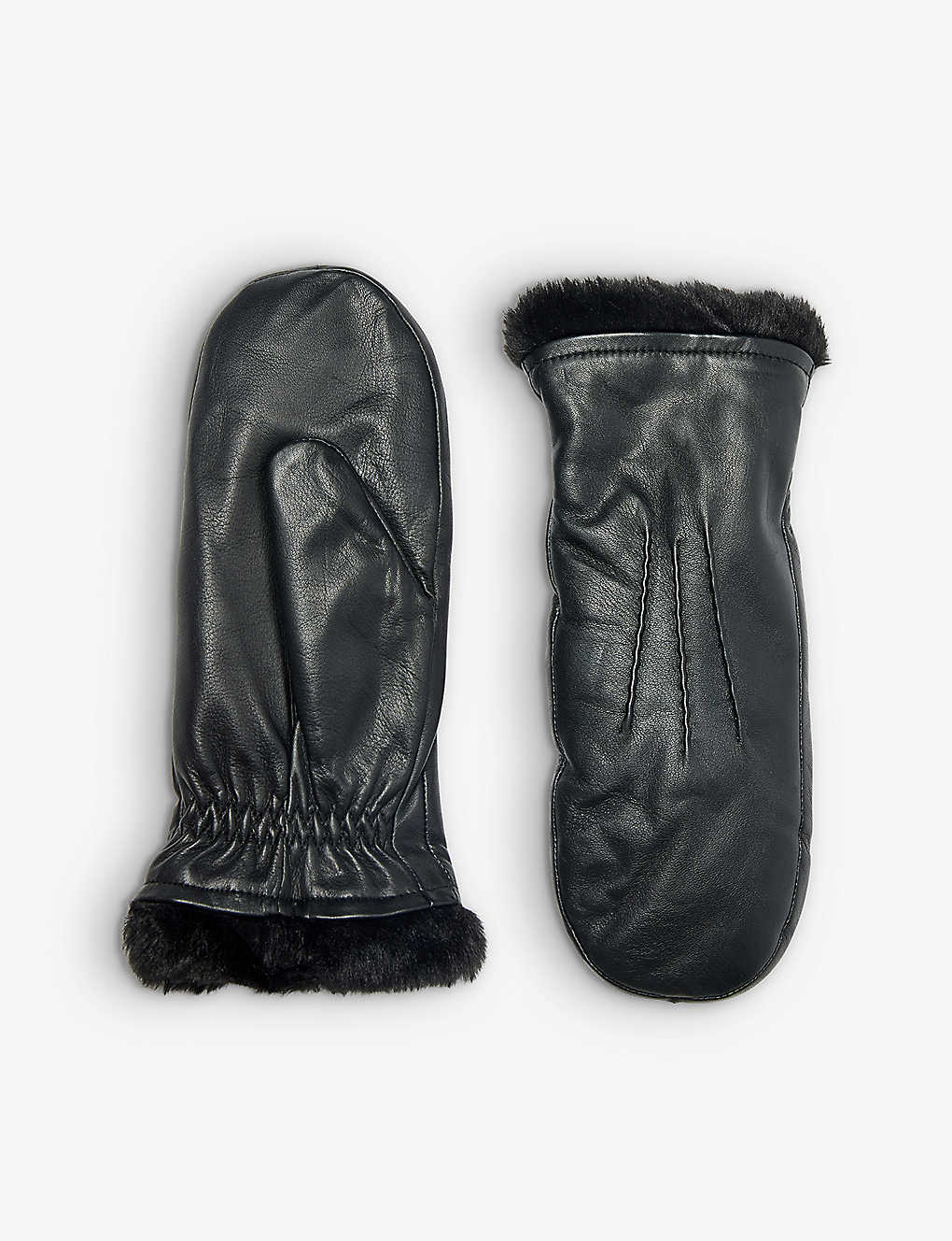 Dents Womens Black Teresa Faux-fur-lined Leather Mittens