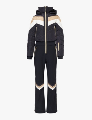 My Sunday Ski Womens Black Chevron Padded Hooded Shell Ski Suit