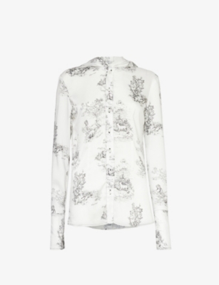 Coperni Toile De Jouy Print Hooded Button-up Shirt In White Black