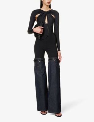 Shop Coperni Women's Black Twist-pattern Cut-out Stretch-woven Bodysuit