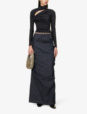 Shop Coperni Women's Black Twisted Asymmetrical Stretch-woven Top