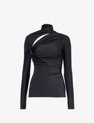 Shop Coperni Women's Black Twisted Asymmetrical Stretch-woven Top