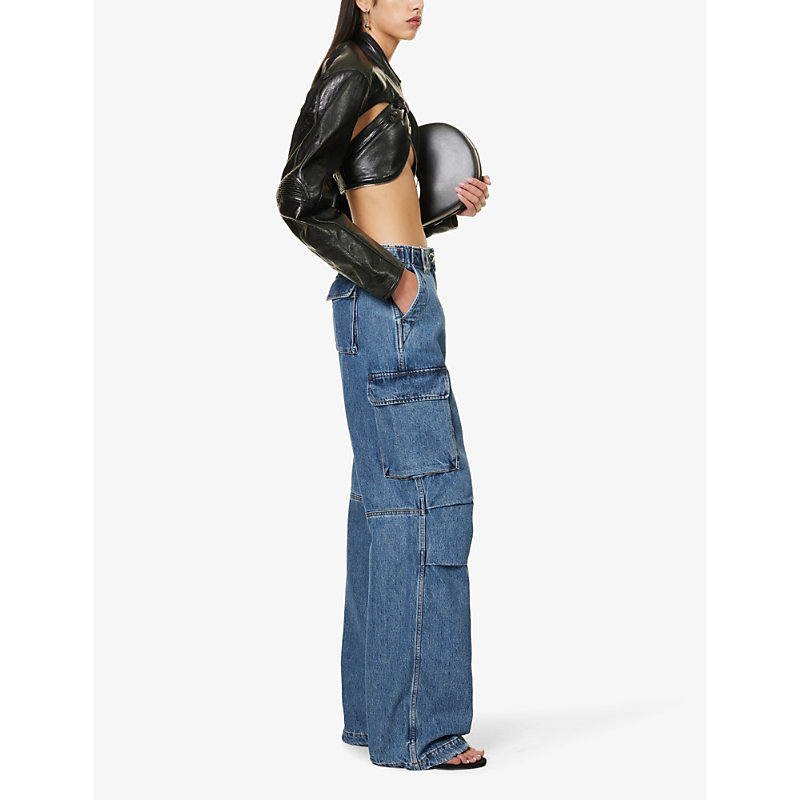 Shop Coperni Women's Washed Blue Straight-leg Mid-rise Denim Jeans