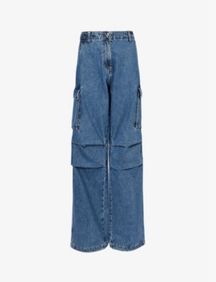 Shop Coperni Women's Washed Blue Straight-leg Mid-rise Denim Jeans