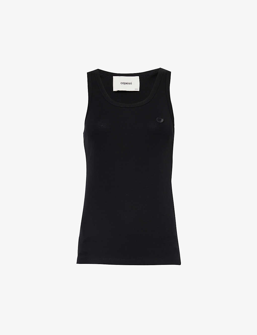 Shop Coperni Women's Black Logo-embellished Scoop-neck Cotton-jersey Top