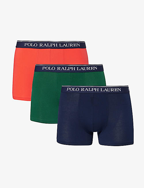 POLO RALPH LAUREN: Pack of three branded-waistband stretch-cotton trunks