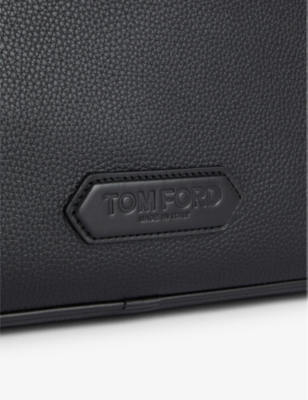 Shop Tom Ford Brand-embossed Medium Leather Messenger Bag In Black