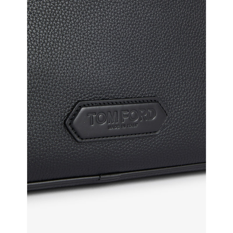 Shop Tom Ford Brand-embossed Medium Leather Messenger Bag In Black