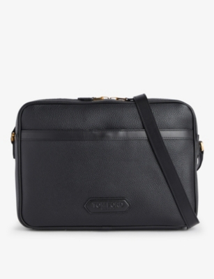 TOM FORD: Brand-embossed medium leather messenger bag