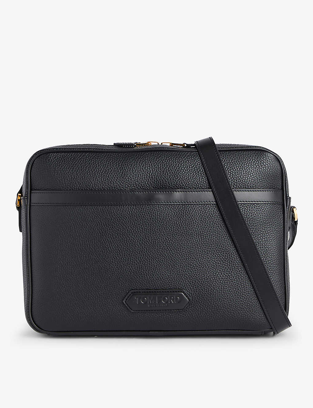 Tom Ford Brand-embossed Medium Leather Messenger Bag In Black