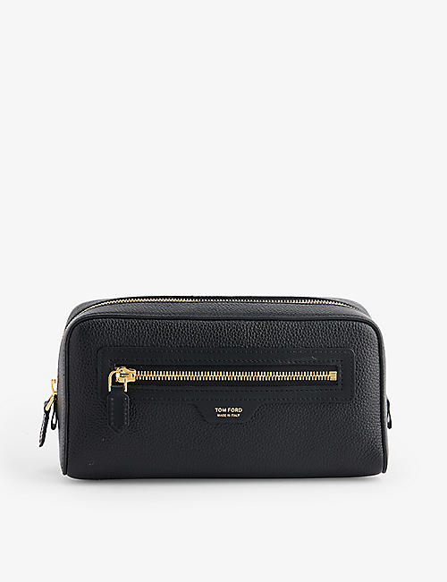 TOM FORD: Brand-foiled grained leather toiletry bag