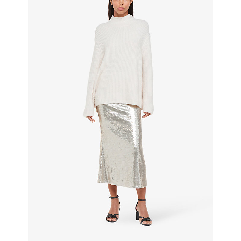 Shop Whistles Women's Silver Sequin-embellished Regular-fit Recycled Polyester-blend Midi Skirt