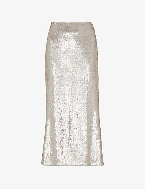 WHISTLES: Sequin-embellished regular-fit recycled polyester-blend midi skirt