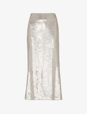 Whistles Womens Silver Sequin-embellished Regular-fit Recycled Polyester-blend Midi Skirt