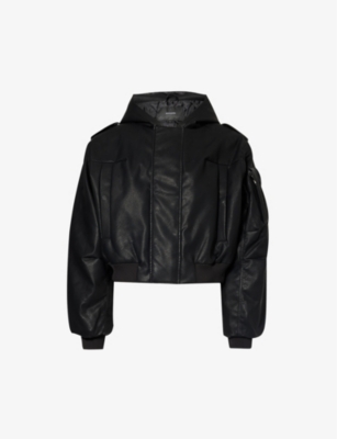 ENTIRE STUDIOS - Moto padded boxy-fit hooded faux-leather bomber