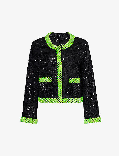 GERMANIER: Bead-embellished padded-shoulder recycled-polyester jacket