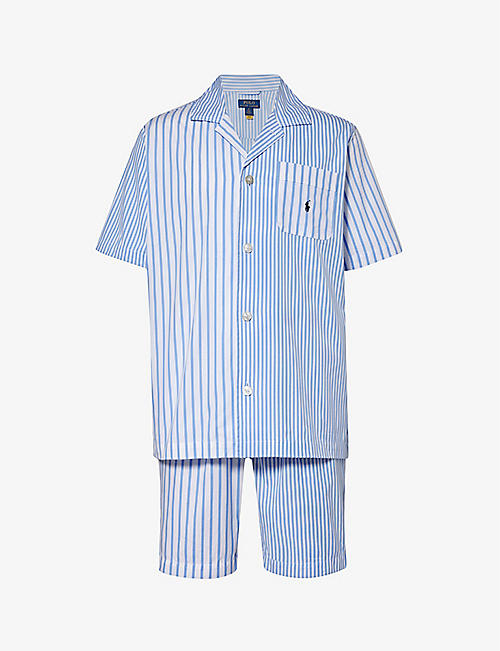 POLO RALPH LAUREN: Stripe-pattern logo-embroidered cotton pyjamas