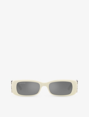 Shop Balenciaga Men's White 6e000253 Bb0096s Rectangle-shape Acetate Sunglasses