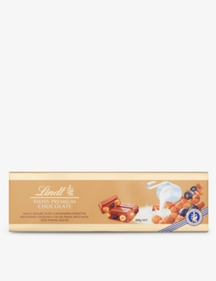 LINDT: Gold Bar milk chocolate, hazelnut and raisin bar 300g