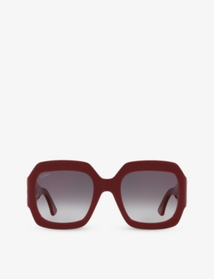 Shop Cartier Women's Red Ct0434s Butterfly-frame Acetate Sunglasses