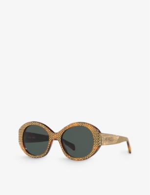 Shop Celine Women's Brown Cl000415 Round-frame Acetate Sunglasses