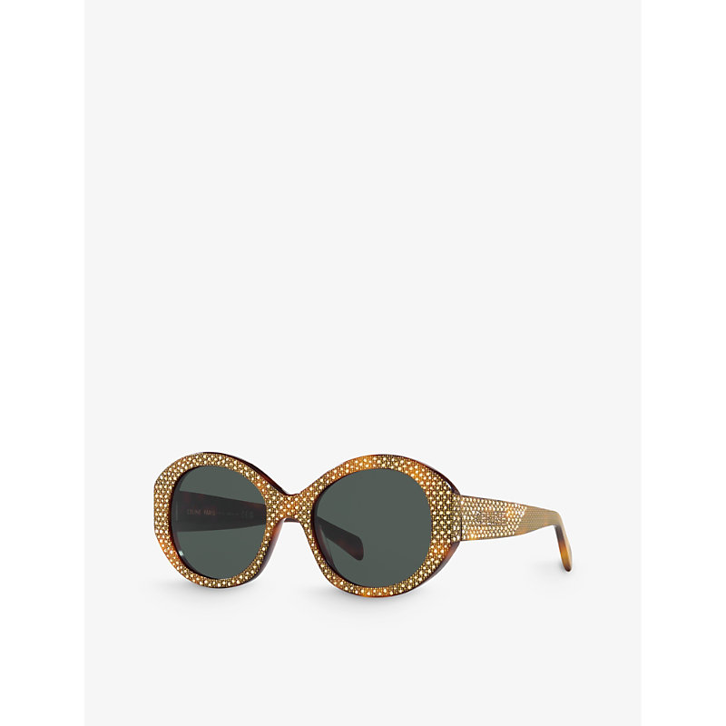 Shop Celine Women's Brown Cl000415 Round-frame Acetate Sunglasses