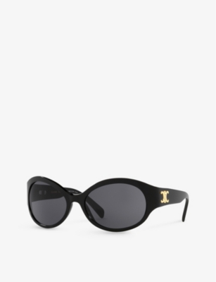 Shop Celine Women's Black Cl40271i Triomphe Oval-frame Acetate Sunglasses