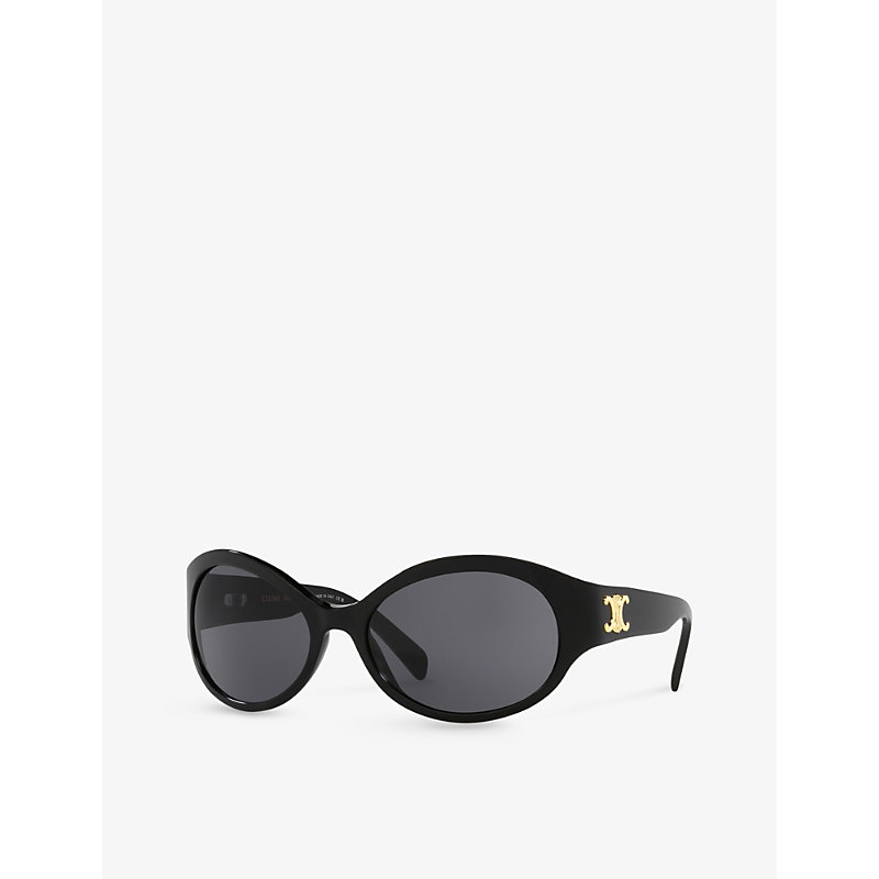 Shop Celine Womens Black Cl40271i Triomphe Oval-frame Acetate Sunglasses