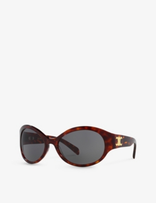 Shop Celine Women's Brown Cl40271i Triomphe Oval-frame Acetate Sunglasses