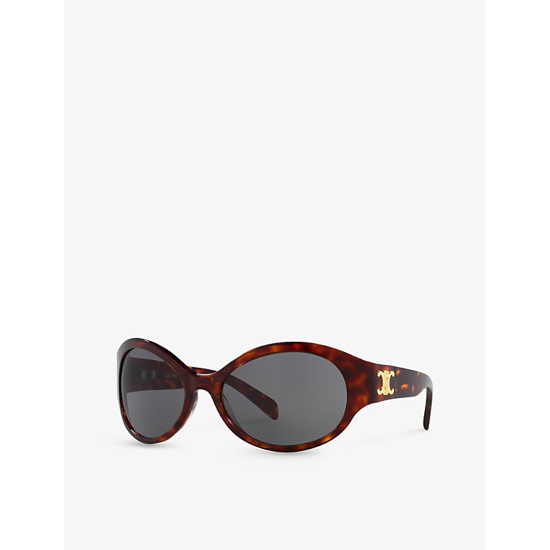 Shop Celine Women's Brown Cl40271i Triomphe Oval-frame Acetate Sunglasses