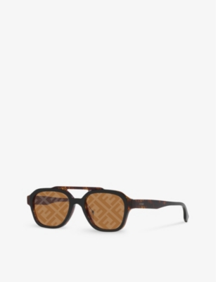 Shop Fendi Womens Black Fe40076u Bilayer Aviator-frame Acetate Sunglasses