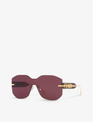 Shop Fendi Men's Gold Fe40067u Rectangle-frame Metal Sunglasses