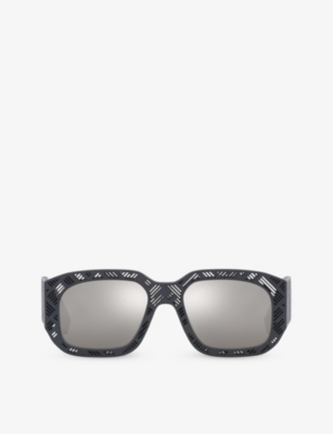 Shop Fendi Men's Grey Fe40113i Shadow Rectangle-frame Acetate Sunglasses