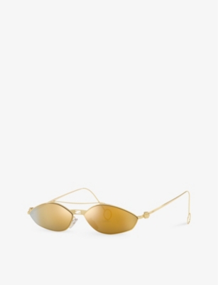 Shop Fendi Men's Gold Fe40114u Baguette Oval-frame Metal Sunglasses