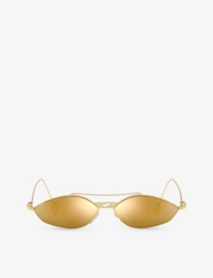 Shop Fendi Men's Gold Fe40114u Baguette Oval-frame Metal Sunglasses