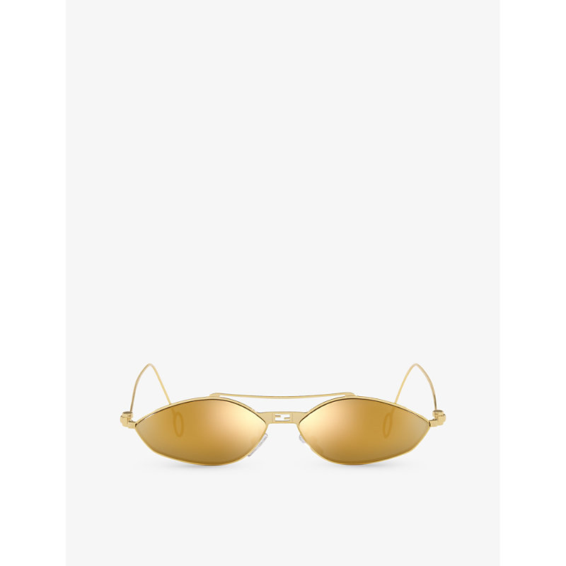Fendi Mens Gold Fe40114u Baguette Oval-frame Metal Sunglasses