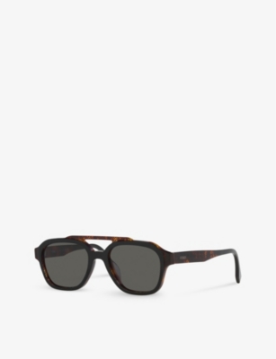 Shop Fendi Womens Black Fe40076u Bilayer Aviator-frame Acetate Sunglasses