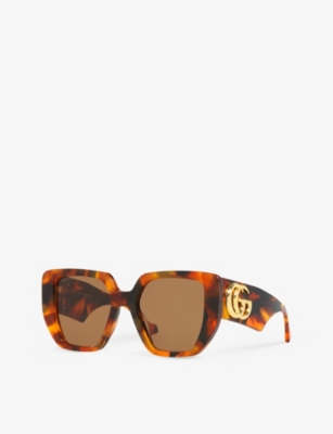 Shop Gucci Women's Brown Gc001595 Gg0956s Rectangle-frame Acetate Sunglasses