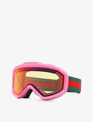 Shop Gucci Women's Pink Gc001928 Gg1210s Irregular-frame Injected Googles