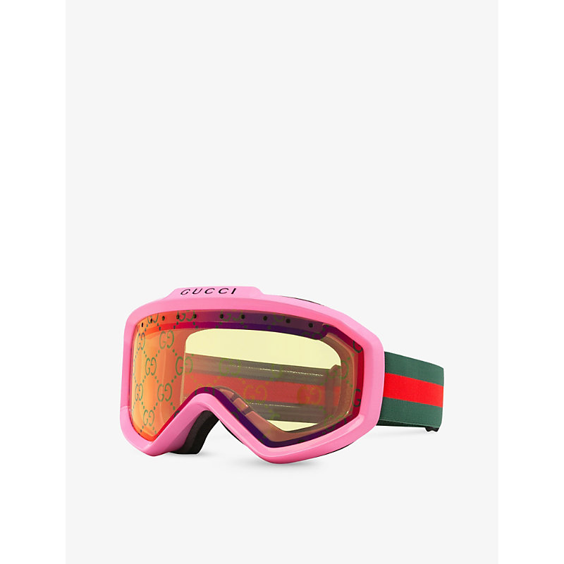 Shop Gucci Women's Pink Gc001928 Gg1210s Irregular-frame Injected Googles