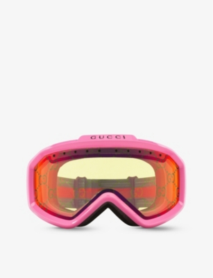 Shop Gucci Women's Pink Gc001928 Gg1210s Irregular-frame Injected Googles