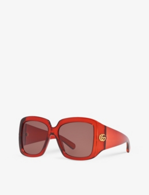 Shop Gucci Womens Red Gc002115 Gg1402s Square-frame Acetate Sunglasses
