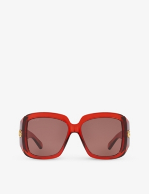 Shop Gucci Womens Red Gc002115 Gg1402s Square-frame Acetate Sunglasses