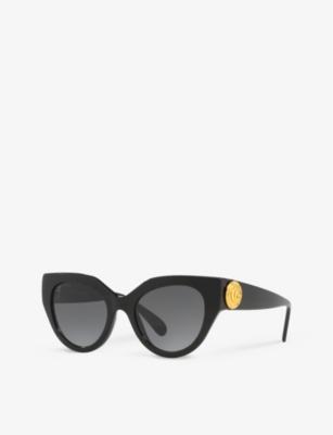 Shop Gucci Women's Black Gc002117 Gg1408s Cat-eye-frame Acetate Sunglasses